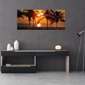 Pálmafa a naplementében képe (120x50 cm)