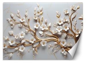 Gario Fotótapéta Arany ág fehér magnólia virágokkal Anyag: Vlies, Méret: 200 x 140 cm