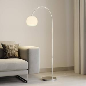 Lindby Ívlámpa Cynthia, nikkel színű, üveg, 140 cm, E27, Alu / szürke / cink, Nappali / Étkező, Üveg, Modern