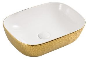 Tessa 45 cm széles pultra ültethető fényes arany-fehér porcelán mosdótál