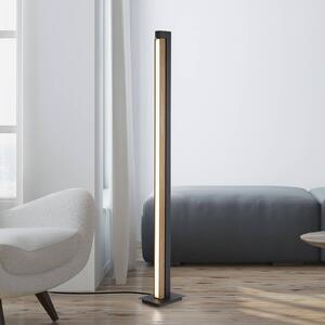 PURE LED állólámpa Lines, fekete, fa, távirányítóval, 140 cm, dimmelhető, Világos fa, Nappali / Étkező, Fa