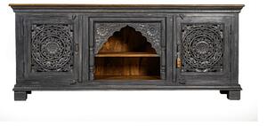 Mangófából készült boltívvel díszített arab stílusú tömörfa TV állvány/tálalószekrény Indiából