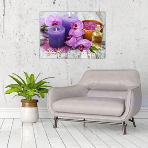 Orchideák és gyertyák képe (70x50 cm)