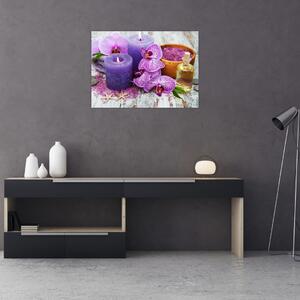 Orchideák és gyertyák képe (70x50 cm)