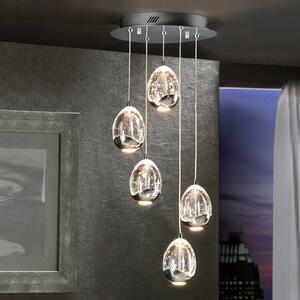 LED-es függőlámpa Rocio, 5fl., kerek, fém, üveg, króm