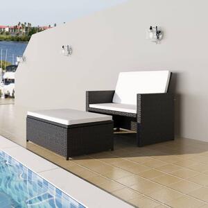 VidaXL 2-részes fekete polyrattan kerti bútorszett párnákkal