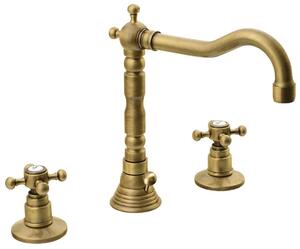 Sapho Reitano Rubinetteria, ANTEA három elemes mosdócsaptelep retro kifolyóval, lefolyóval, bronz, 3226
