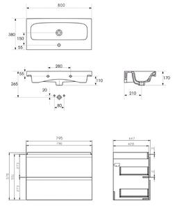 Cersanit - SET szekrény + mosdó, szürke fényű, Moduo 80, S801-220-DSM