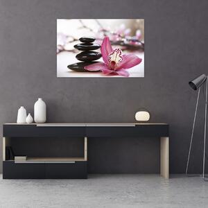 Masszázs kövek és orchideák képe (90x60 cm)