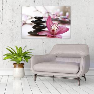 Masszázs kövek és orchideák képe (90x60 cm)