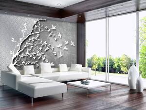 Fotótapéta - Ezüst fa madarakkal (152,5x104 cm)