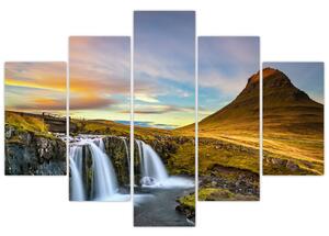 Kép a hegyekről és vízesésekről Izlandon (150x105 cm)