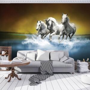 Fotótapéta - Fehér ló vágtat a vízen (152,5x104 cm)