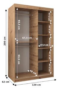 AGATA tolóajtós gardrób szekrény - 120 cm, sonoma tölgy