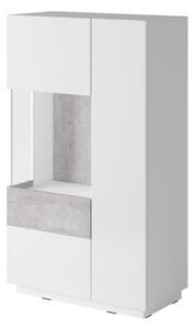 SHADI magas komód üvegrésszel balos, fehér + beton
