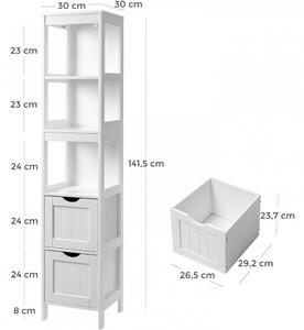 Magas tároló szekrény, fürdőszoba szekrény, fehér 30x30x141cm