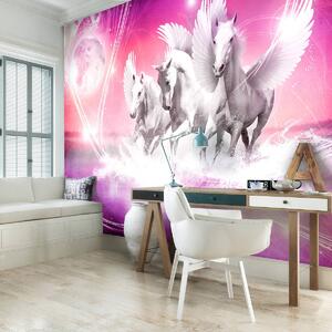 Fotótapéta - Pegasus rózsaszín háttérrel (152,5x104 cm)