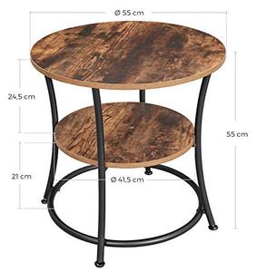 Kerek lerakóasztal polccal, rusztikus barna 55x55x55cm
