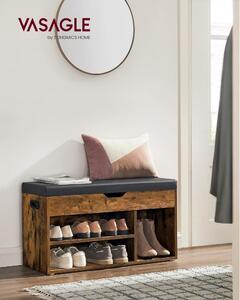 Cipőtároló pad, párnázott ülőfelülettel, rusztikus barna 80x44x30cm