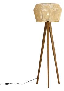 Állólámpa Vintage fa barna papírkötél búrával 50/50/30 - Tripod Classic
