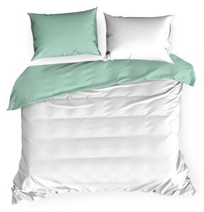 Fehér-menta színű kétoldalas ágynemű pamut szaténból 3 rész: 1db 160 cmx200 + 2db 70 cmx80