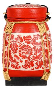 Bambuszból készült dekoratív thaiföldi 'rizskosár' | Piros-Fehér Bambusz kosár kicsi (20x30)