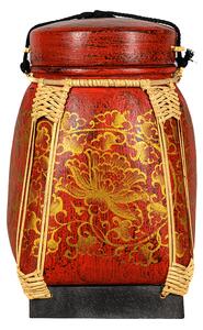 Bambuszból készült dekoratív thaiföldi 'rizskosár' | Piros-Arany Bambusz kosár kicsi (30x45)