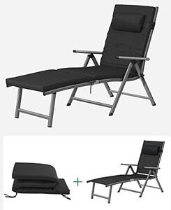 SONGMICS Napozóágy, 6 cm vastag matraccal, dönthető, max. terhelhetőség 150 kg, fekete
