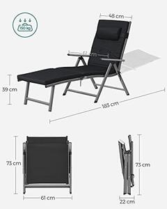 SONGMICS Napozóágy, 6 cm vastag matraccal, dönthető, max. terhelhetőség 150 kg, fekete