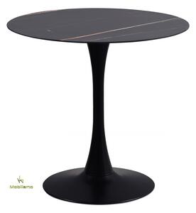 Róma Modern Kerek Étkezőasztal Fekete És Fehér Színű Kőlap, Fekete Fém Lábbal 70X73Cm / 80X73Cm
