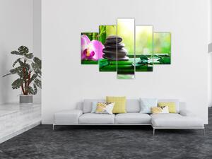 Kép a masszázs kövek és orchideák a vízen (150x105 cm)