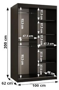 NENELA 1 tolóajtós gardrób szekrény - 100 cm széles, fekete