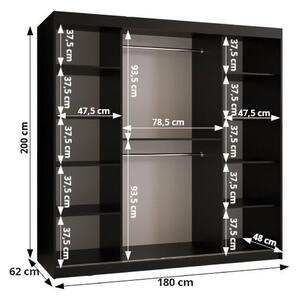 NENELA 1 tolóajtós gardrób szekrény - 180 cm széles, fekete