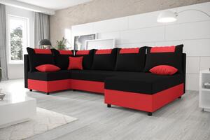 SANVI kinyitható U-alakú sarok ülőgarnitúra - piros / fekete