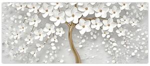 Fehér fa virágokkal képe (120x50 cm)
