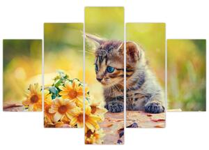 Macska képe ahogy a virágot nézi (150x105 cm)