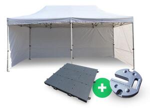 Ollós Party sátor 3x6m ALU Premium 4db ablak nélküli oldal + MŰANYAG PADLÓ 72db + NEHEZÉK 6db szín fehér