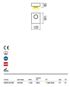 LENS kültéri LED fali lámpa matt fehér IP54 3W/2900-3100K