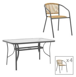 Étkezőgarnitúra, Ensure-Lindaria, Pako World, fém, rattan, antracit, 120x70x70 cm
