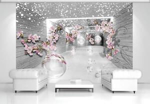 Fotótapéta - Varázslatos 3D-s alagút virágokkal (152,5x104 cm)