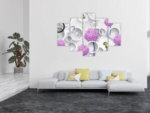 Kép a 3D absztrakció körökkel és virágokkal (150x105 cm)