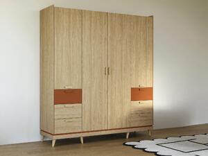 Gardróbszekrény Fertalu 100, Laminált forgácslap, 215x144x57cm, Narancs, Tölgy