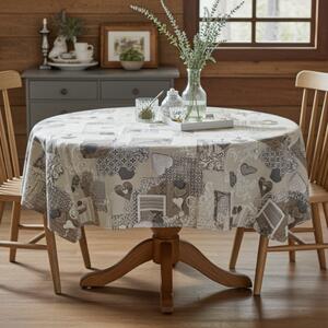 Kerek terítő patchwork szürkésbarna szívek
