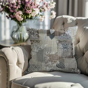 Párnahuzat patchwork szürkésbarna szív
