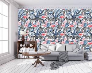 Fotótapéta - Mozaik - zebra és flamingó (152,5x104 cm)