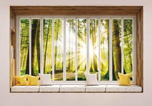 Fotótapéta - Kilátás az erdőre az ablakból (152,5x104 cm)