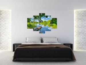 Egy nyári folyó képe hajóval (150x105 cm)