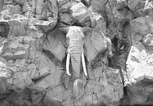 Fotótapéta - A sziklákba vésett elefánt - szürke (152,5x104 cm)