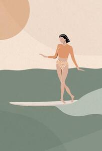 Illusztráció Surfer Girl Gliding on the Wave, LucidSurf