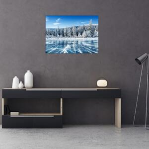 Kép a befagyott tóról és a havas fákról (70x50 cm)
